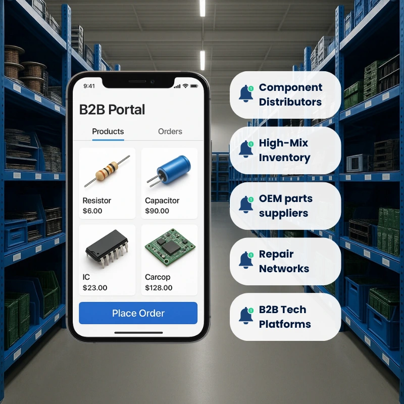 Our B2B solution is especially relevant for B2B electronics, from component distributors to OEM suppliers